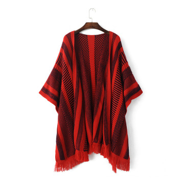 Womens listrado malha roubou envoltório cachecol xale de poncho (SP285)